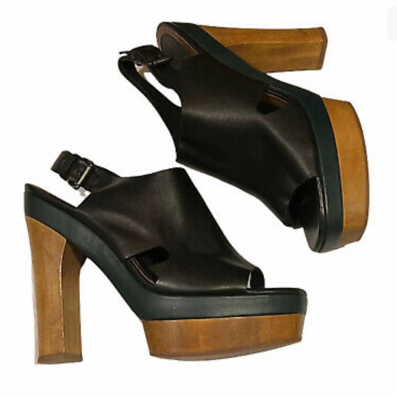 Marni for H&M Black Leather Strappy Plateau Platform Peep Toe Wooden Heels Sz 6 - Picture 2 of 8
